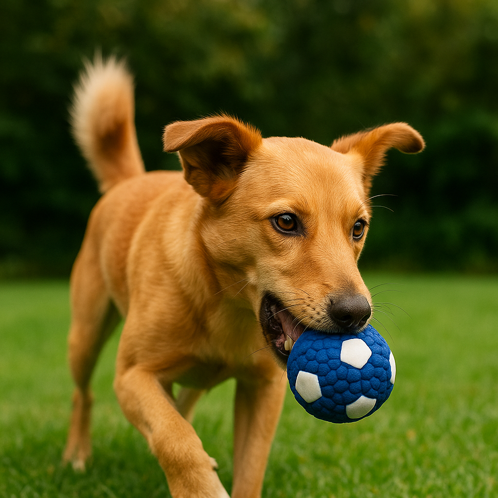 Balle rebondissante bleu pour chien parc
