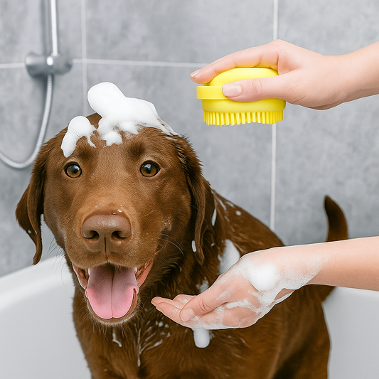 Brosse de bain pour chien en forme de coeur dans salle de bain