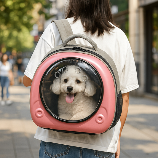 Caisse de transport petit chien dans la rue