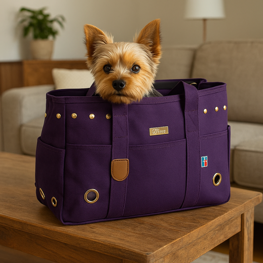 Caisse de transport pour chien violet caniche
