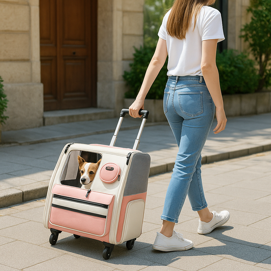 Caisse de transport à roulette pour chien dans la rue