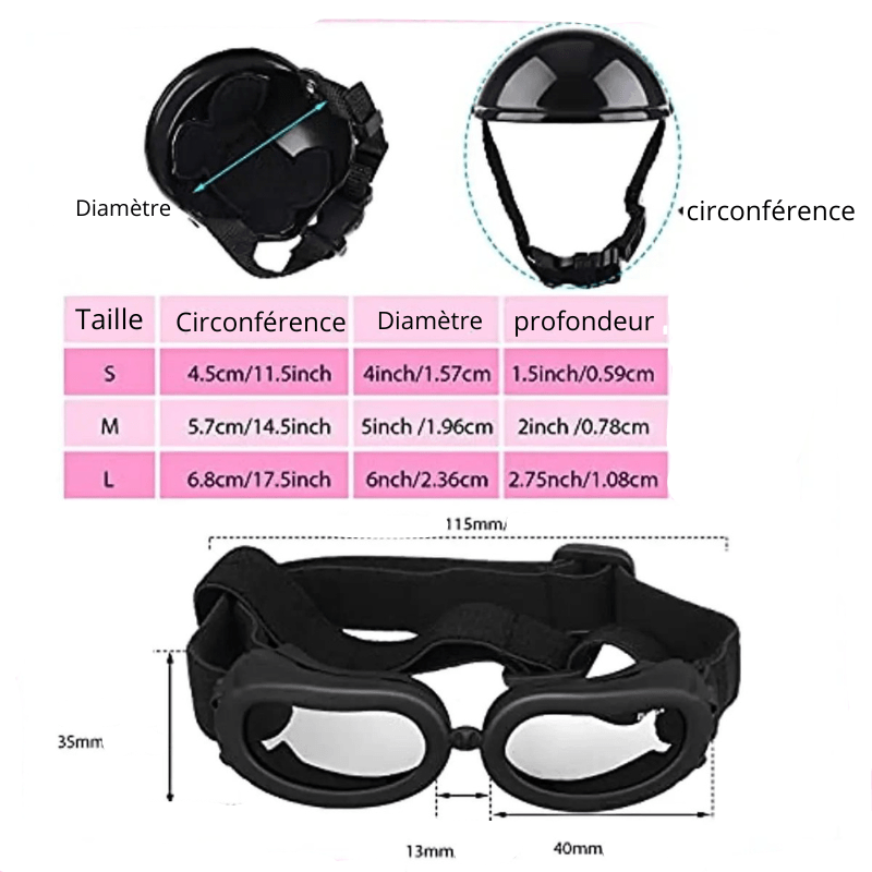 Casque de moto blanc ou noir ou rose pour chien taille