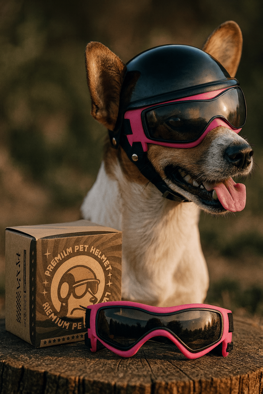 Casque de moto chien avec des lunettes Colorés