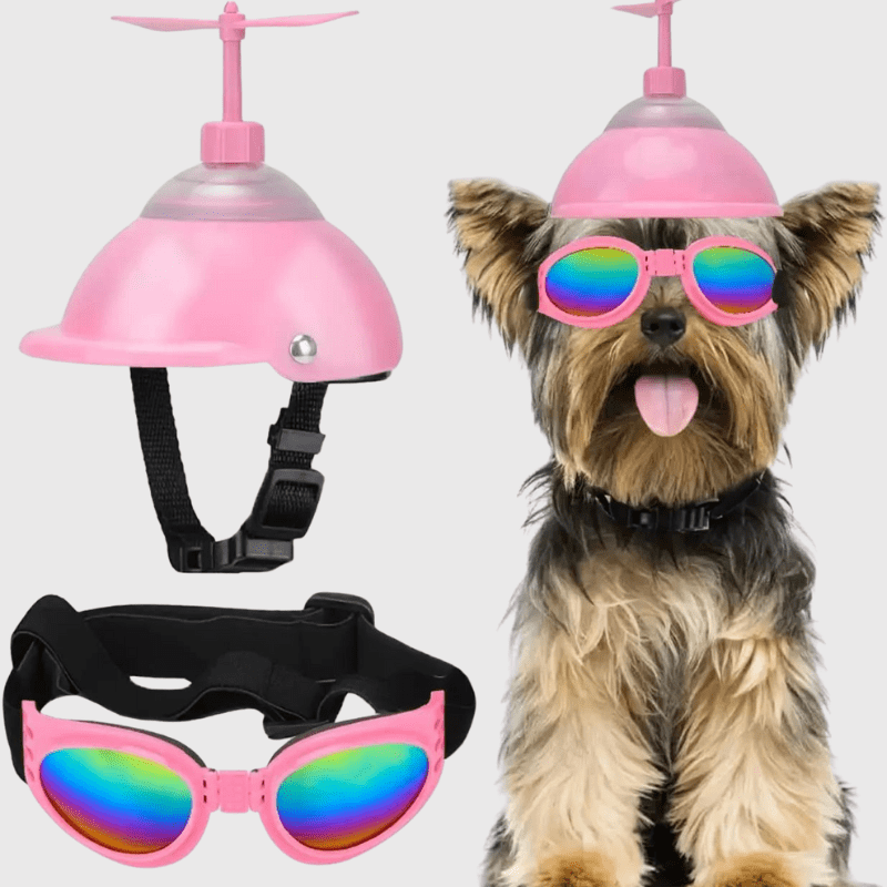 Casque moto cuir vintage pour chien ensemble rose