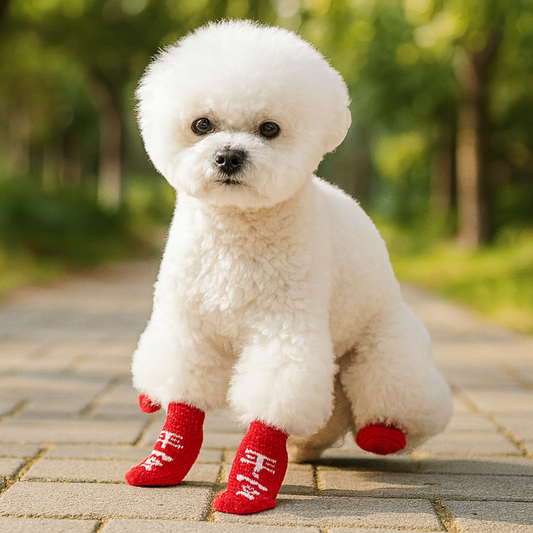 Chaussette Rouge pour chien caniche exterieur