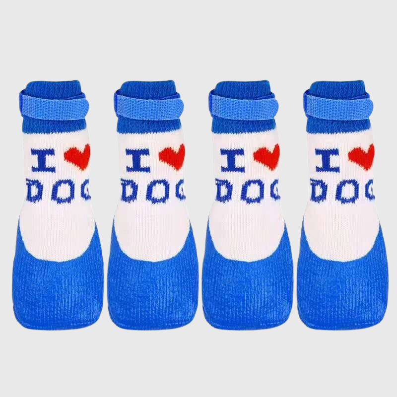 Chaussette impermeable pour chien i love dog bleu