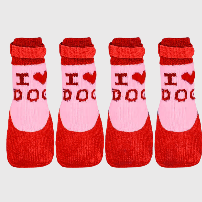 Chaussette impermeable pour chien i love sog rouge