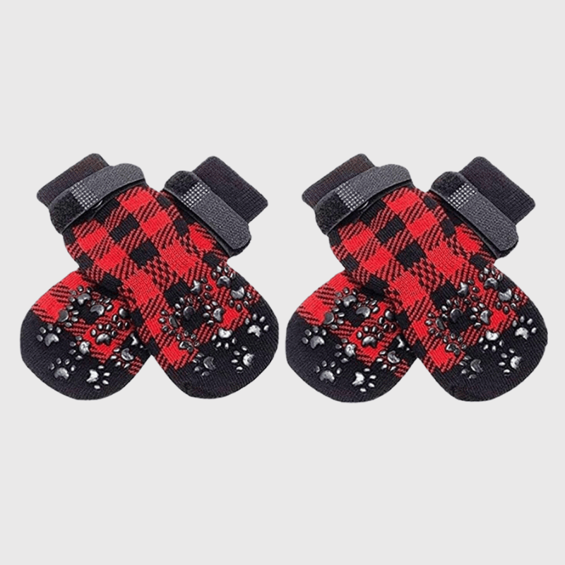 Chaussettes protection pour chien rouge a carreau