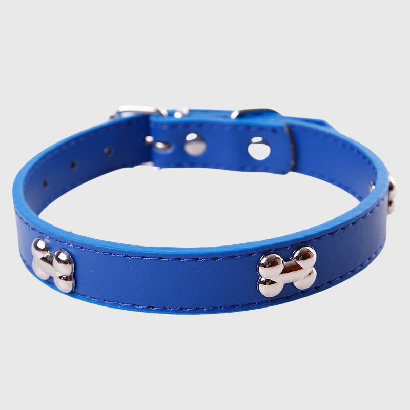 Collier en cuir pour chien motif os bleu