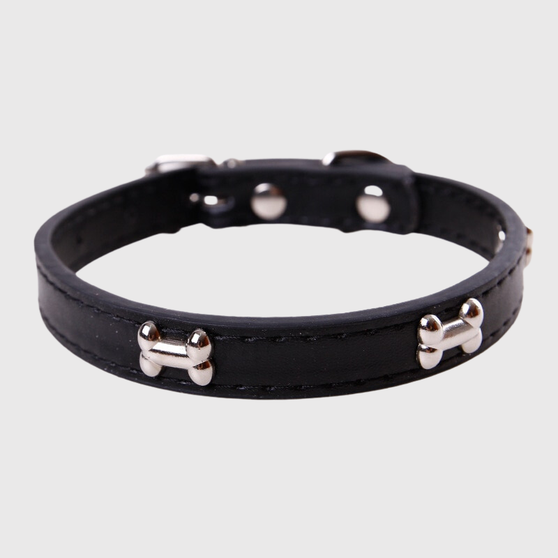 Collier en cuir pour chien motif os noir