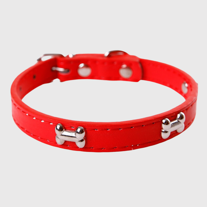 Collier en cuir pour chien motif os rouge