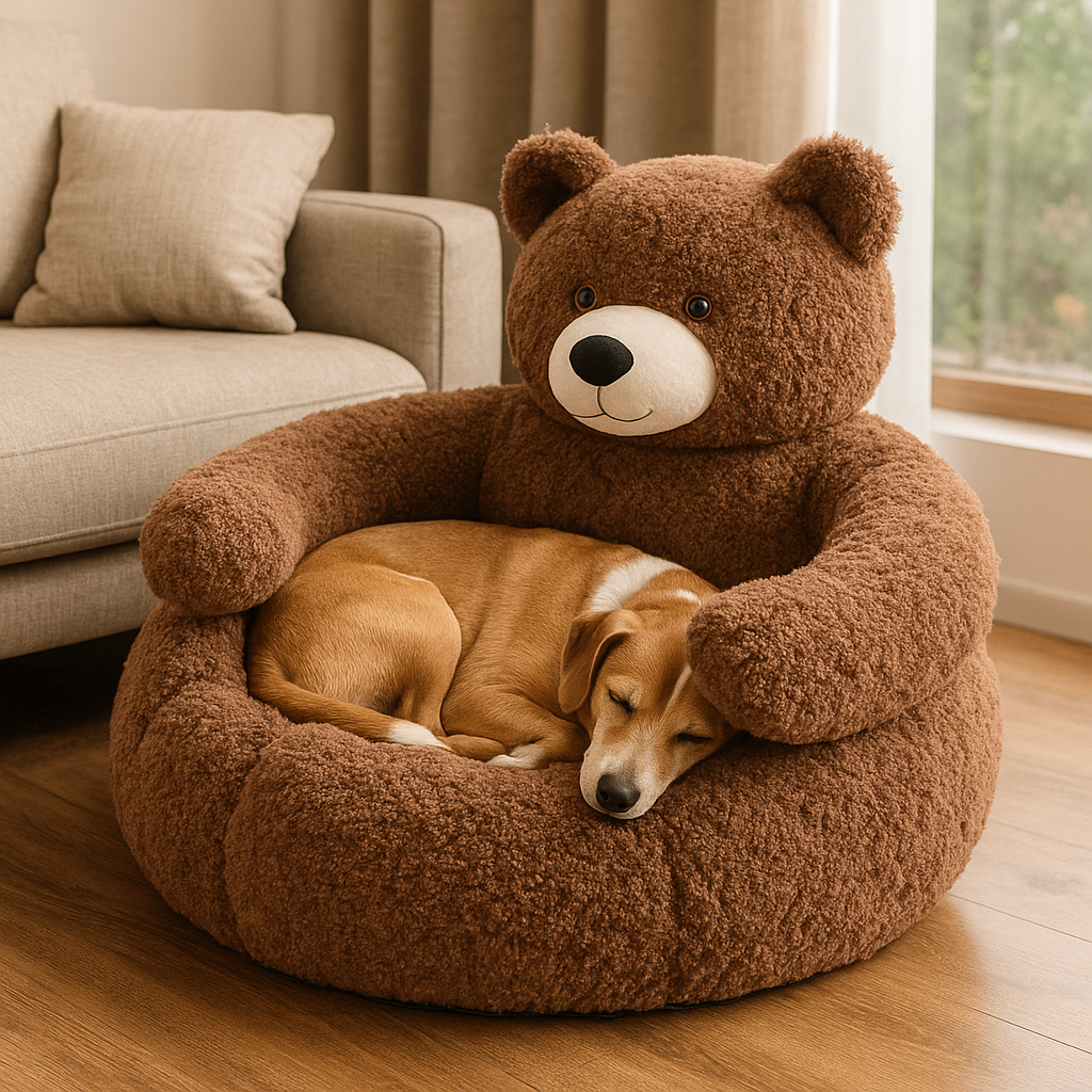 Coussin apaisant pour chien Ours brun avec petit chien dedans