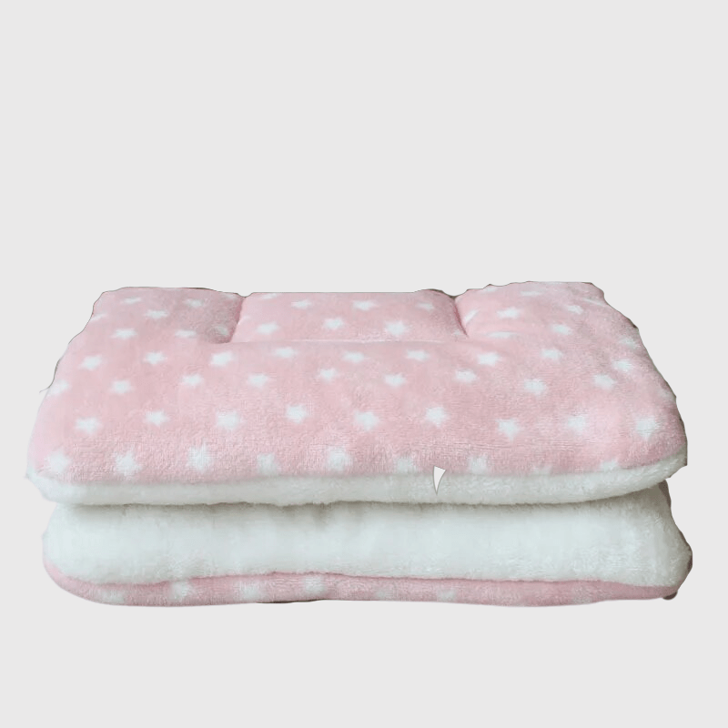 Coussin canapé pour chien rose a point blanc