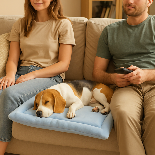 Coussin chaud pour chien avec sa famille