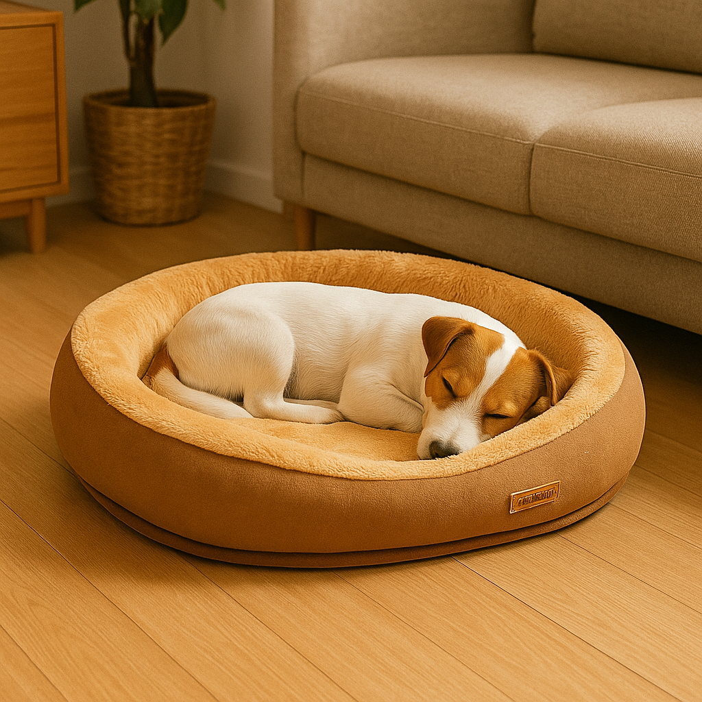 Coussin douillet pour chien jack russel qui dort dedans