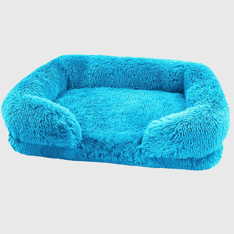 Coussin fluffy pour chien bleu