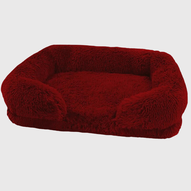 Coussin fluffy pour chien bordeau