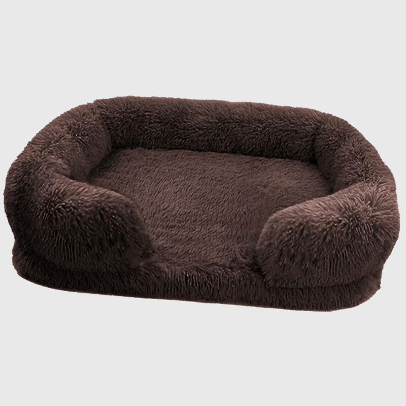 Coussin fluffy pour chien marron fonce