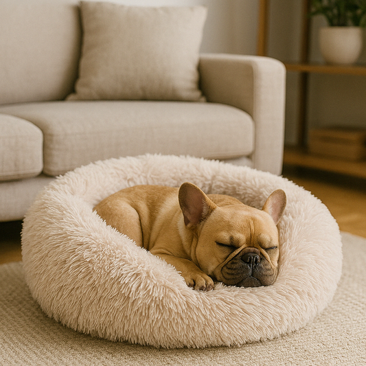 Coussin orthopedique pour chien dans un salon au calme