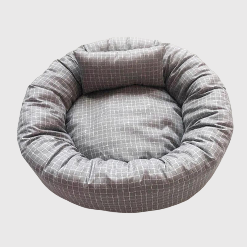 Coussin rond pour chien gris