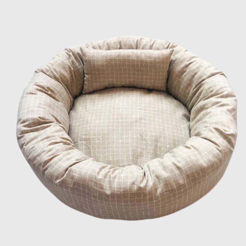 Coussin rond pour chien jaune
