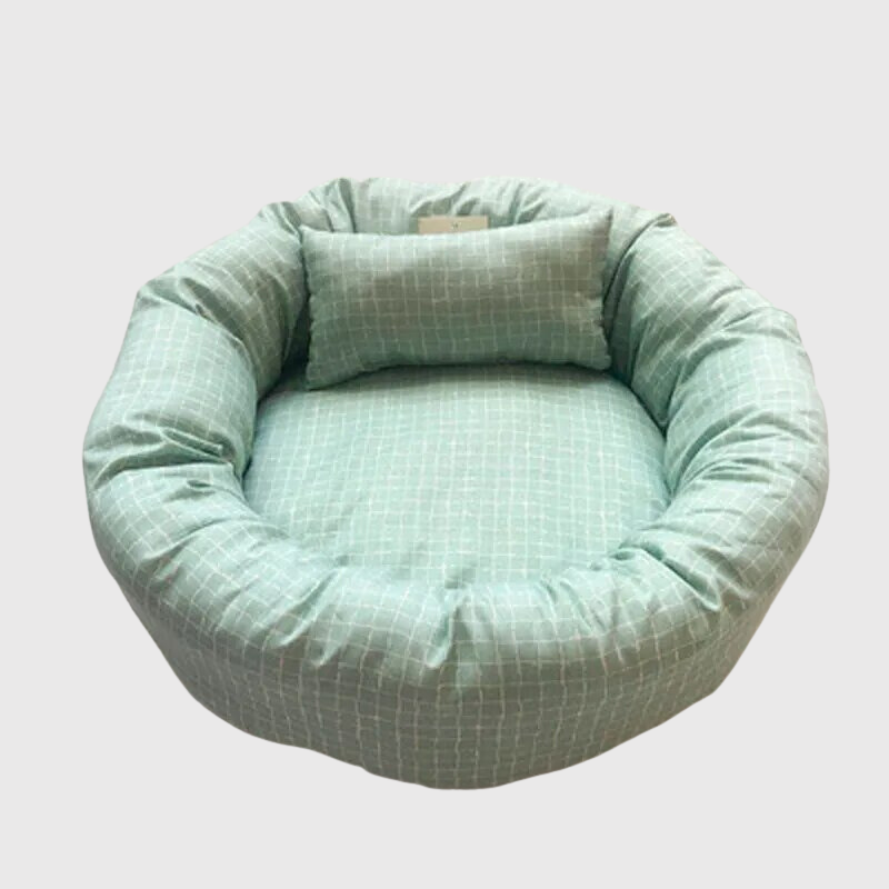 Coussin rond pour chien vert