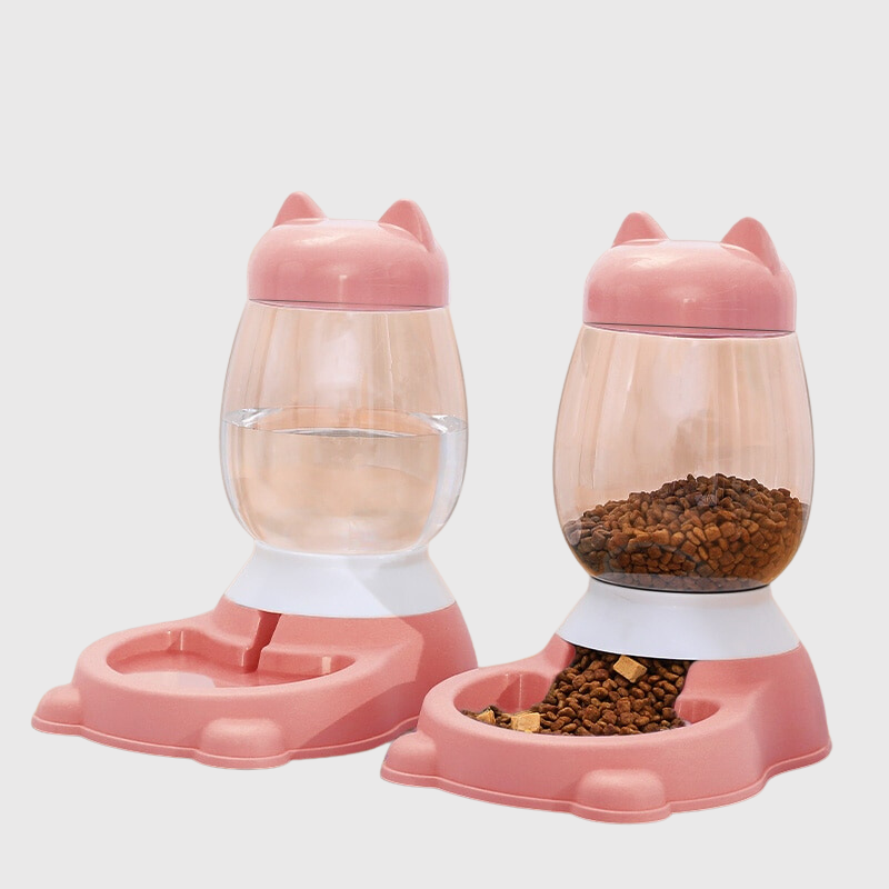 Distributeur de croquettes et d'eau pour chien ensemble rose