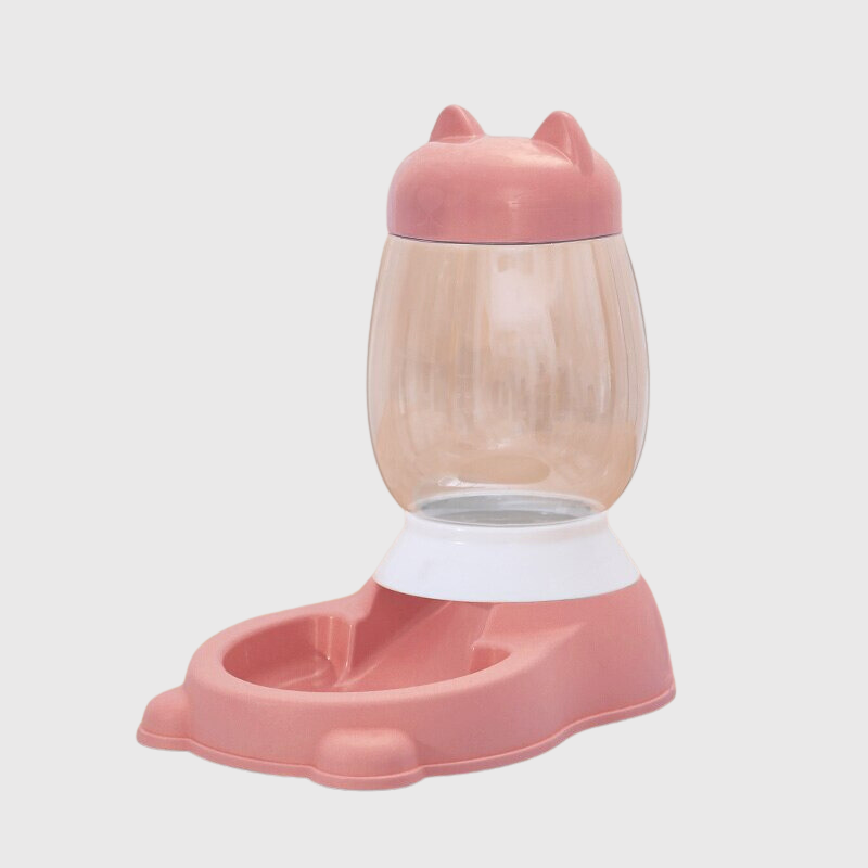 Distributeur de croquettes et d'eau pour chien rose eau