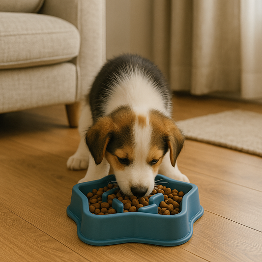 Gamelle anti glouton pour chien dans salon