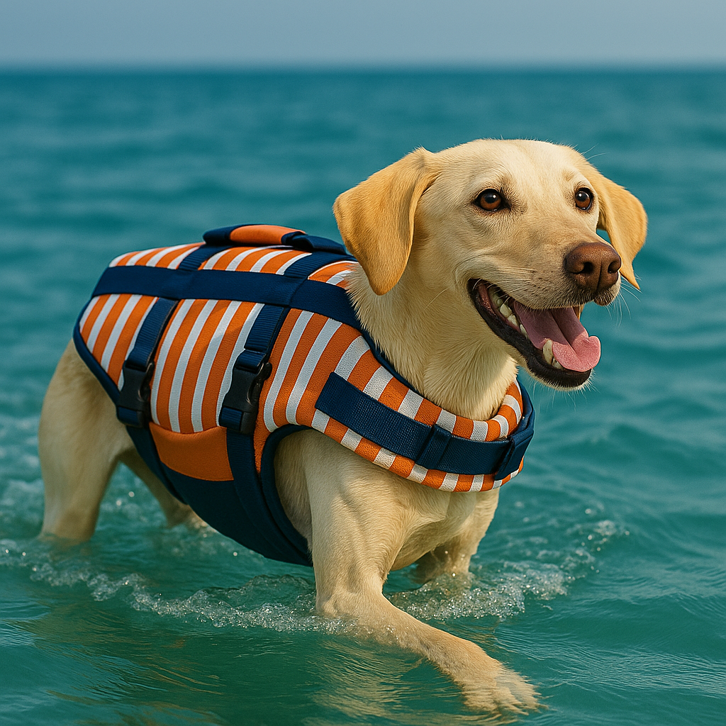 Gilet de sauvetage chien rayé Orange mer