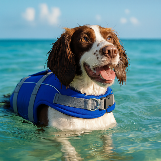 Gilet de sauvetage pour chien de couleur bleu chien de chasse