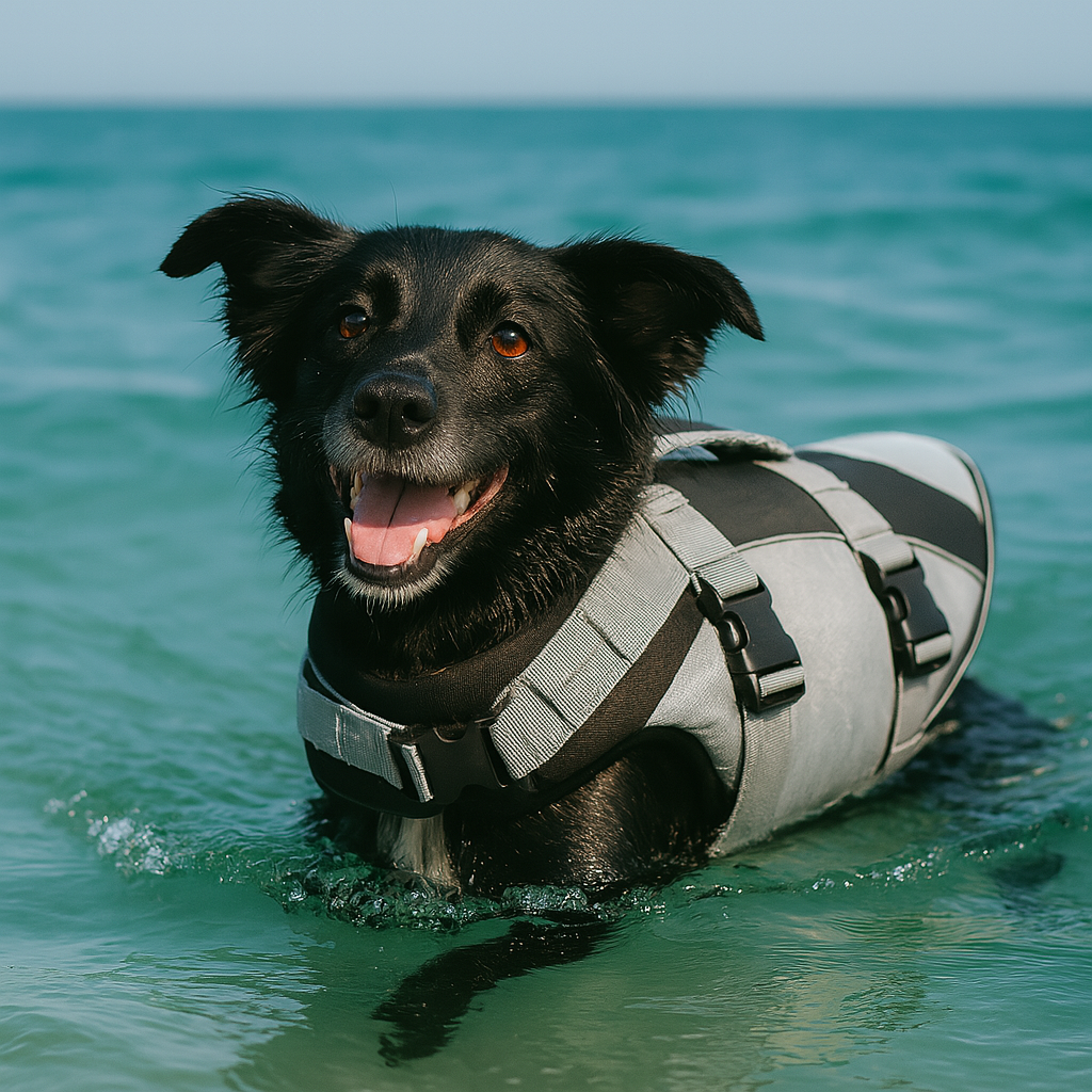 Gilet de sauvetage pour chien de couleur gris eau