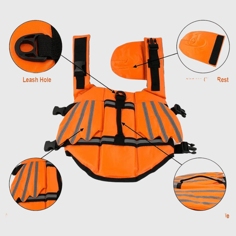 Gilet de sauvetage rigolo pour chien Orange details