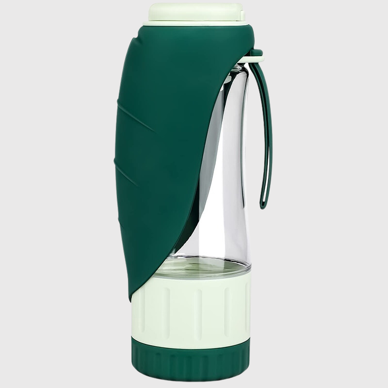 Gourde avec gamelle pour chien modele vert en verre et plastique