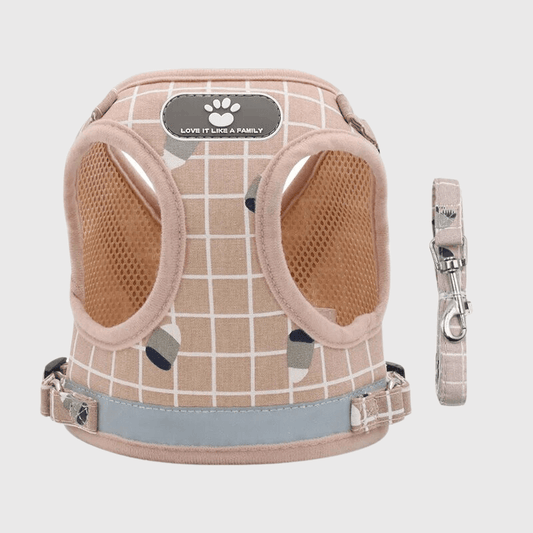 Harnais pour chien à carreaux rose