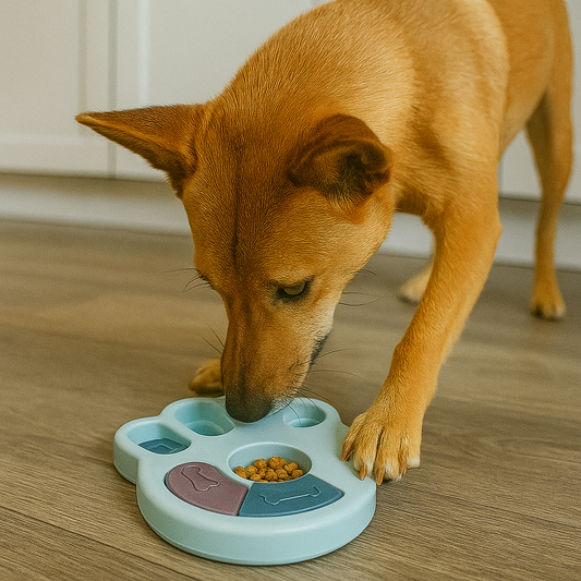 Jeu de réflexion forme de patte pour chien qui joue dans la cuisine