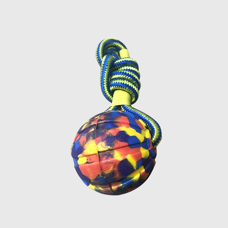 Jouet balle en caoutchouc avec corde pour chien couleur multicolor