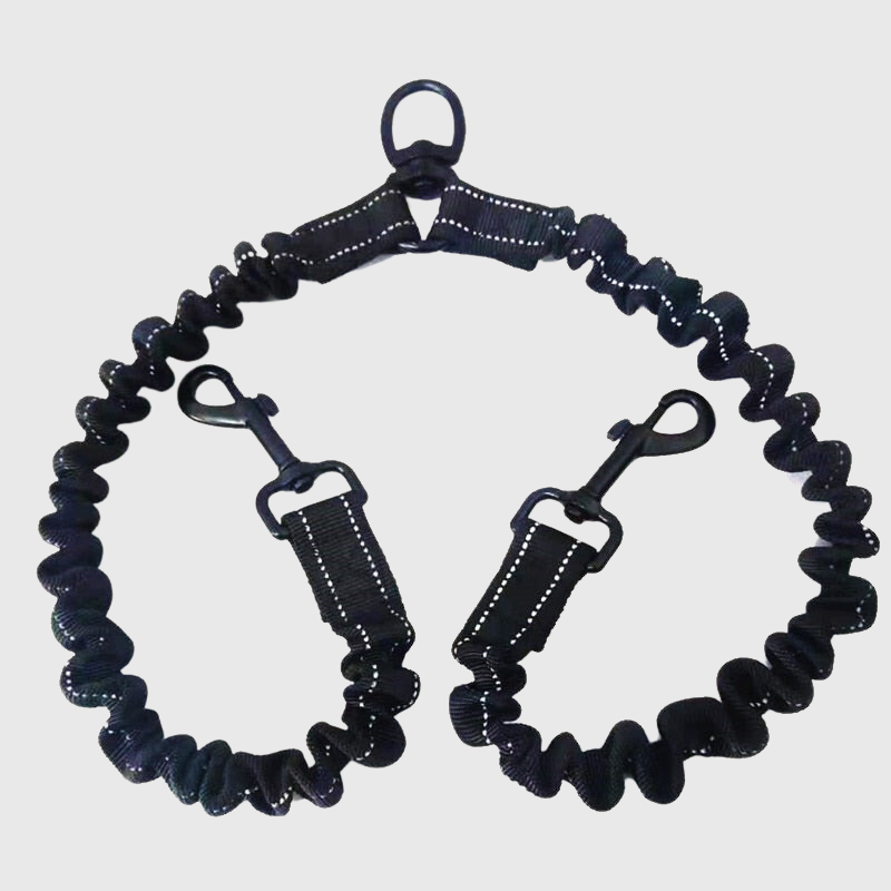 Laisse Double pour chien avec zero enchevetrement accroche noir