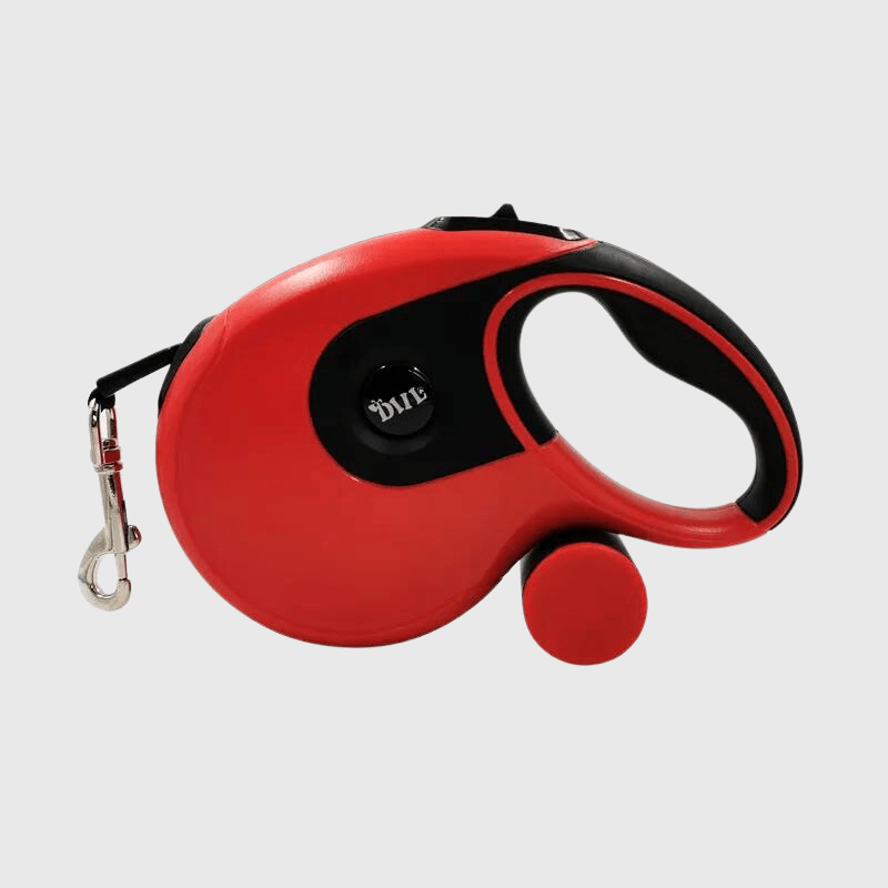 Laisse enrouleur Rouge pour chien sac a caca