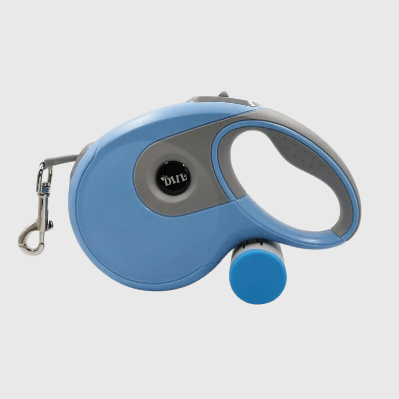 Laisse enrouleur bleu pour chien sac a caca