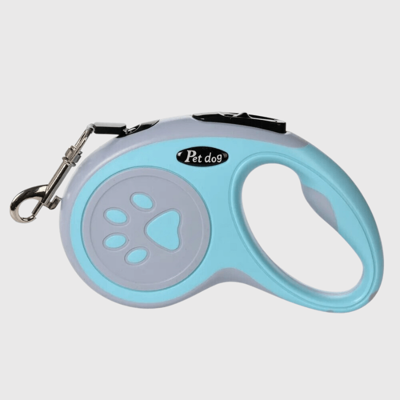 Laisse enrouleur patte de chien bleu