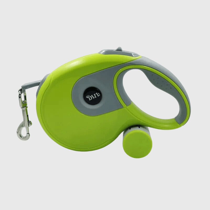 Laisse enrouleur vert pour chien sac a caca