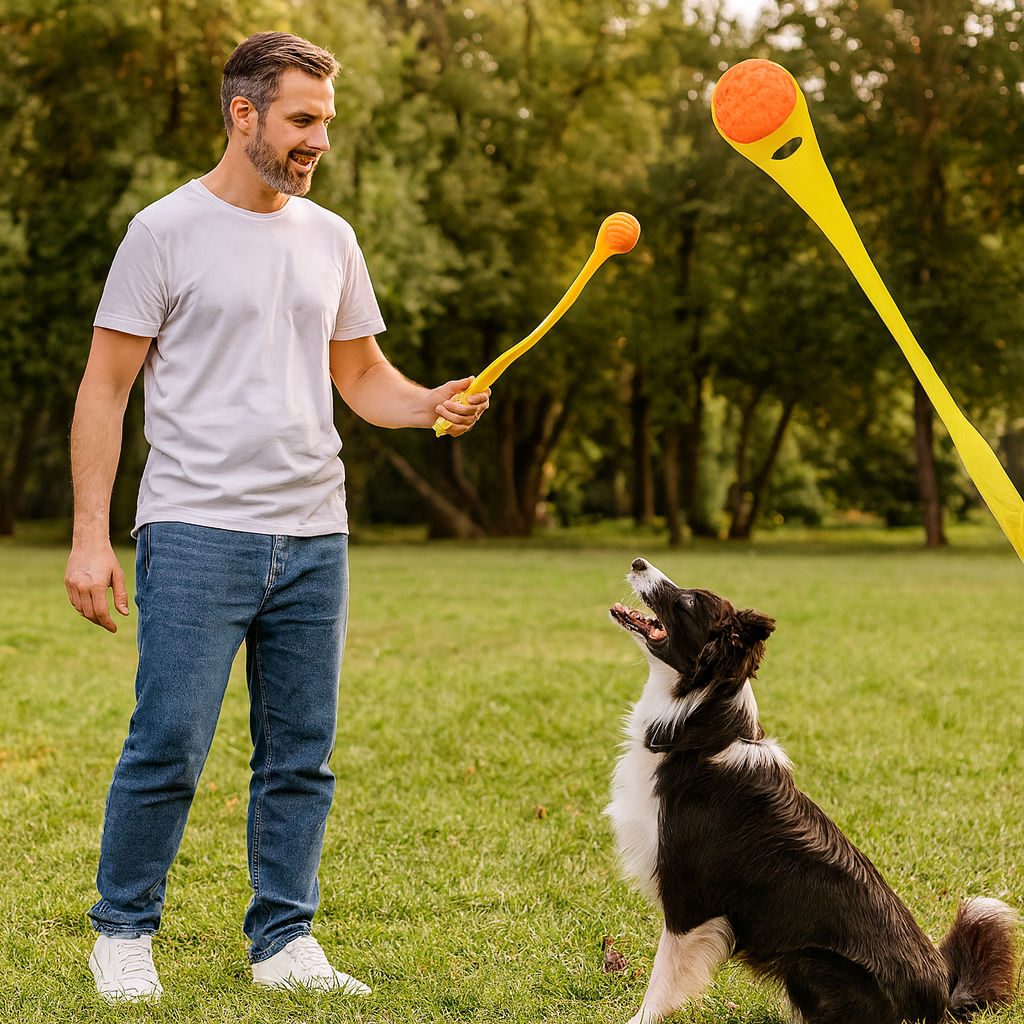 Lanceur de balle pour chien Jaune border collie