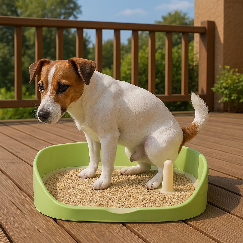 Litière pour chien sur terrasse jack russel