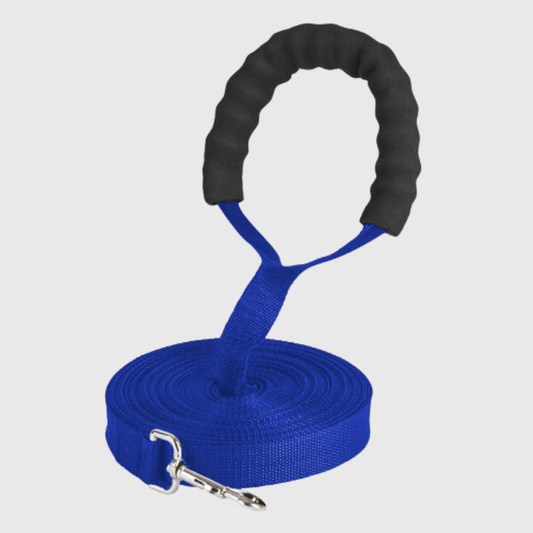 Longe de travail pour chien 1.8m anse pour main bleu fonce