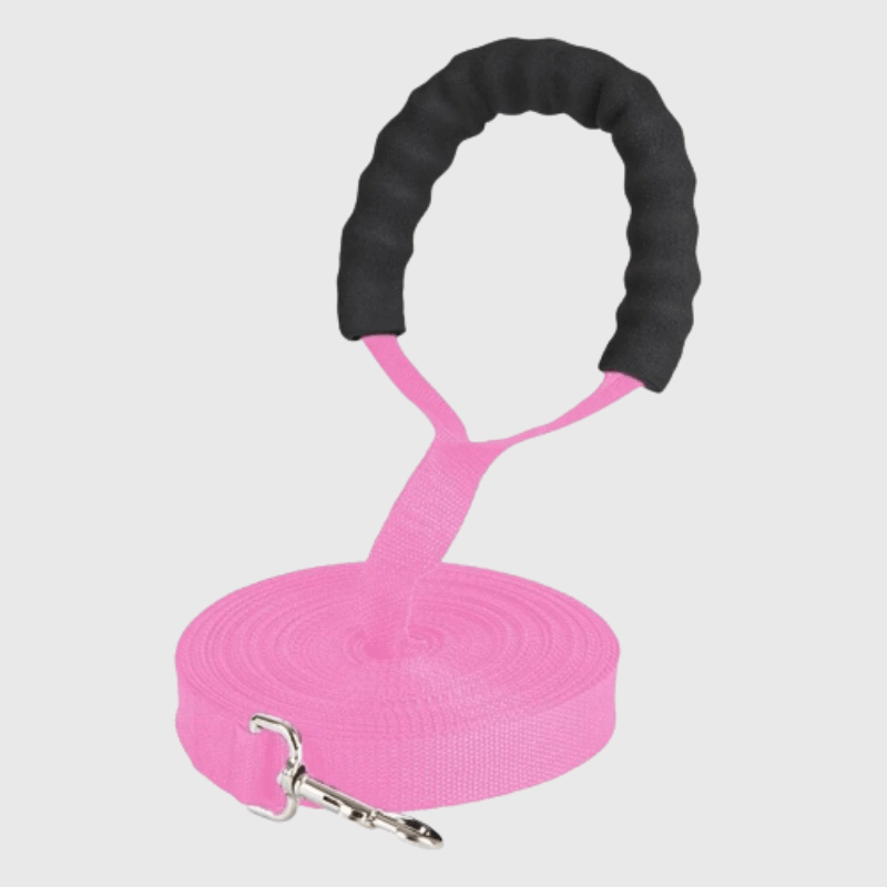 Longe de travail pour chien 1.8m anse pour main rose