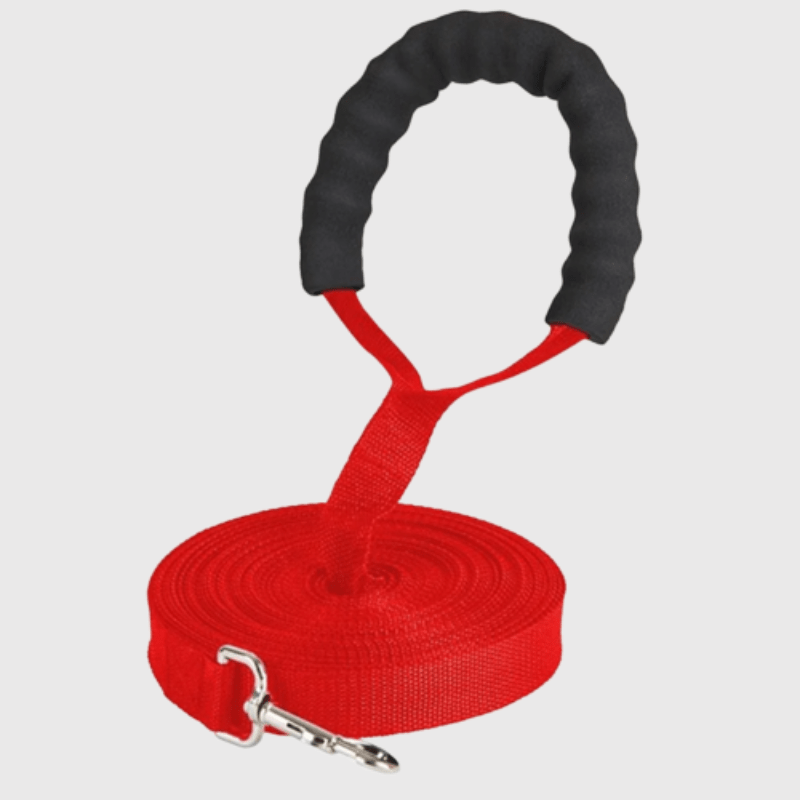 Longe de travail pour chien 10m anse pour main rouge