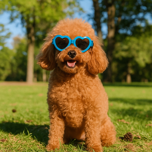 Lunette de protection pour petit chien en forme de cœur sur caniche