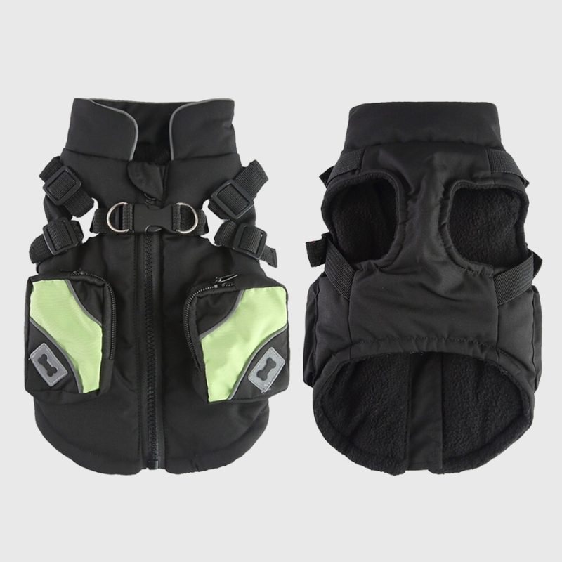 Manteau fourre pour chien avec harnais intégré dessus dessous