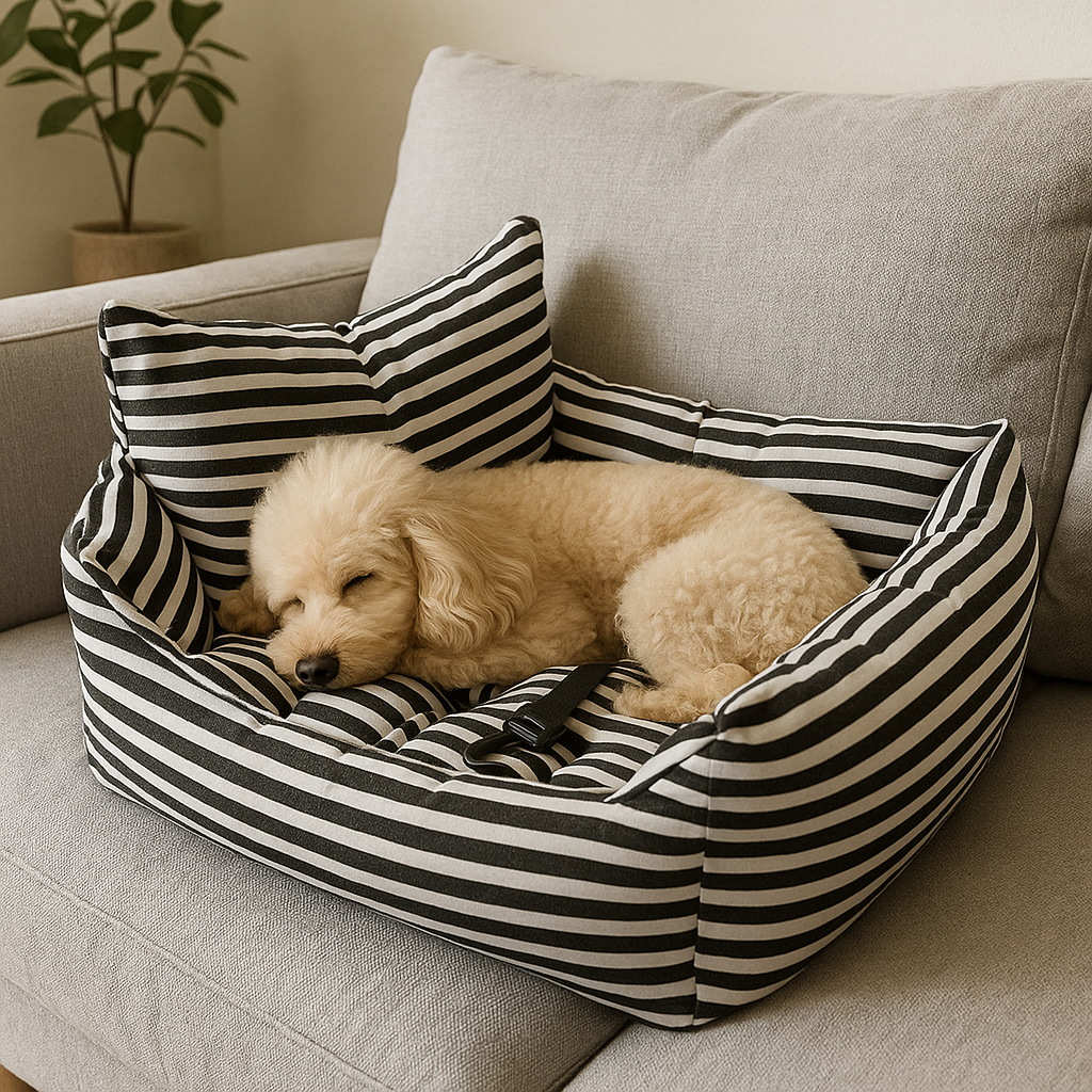 Panier canapé pour chien noir et blanc caniche